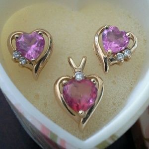 14k Ruby Heart earrings set with 10k necklace